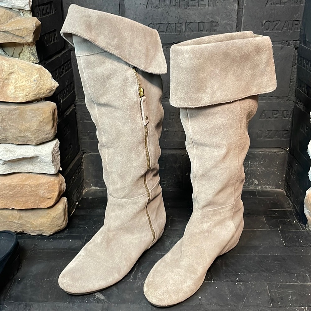 Steven Madden | Laney suede hidden wedge knee high boots taupe color size 9